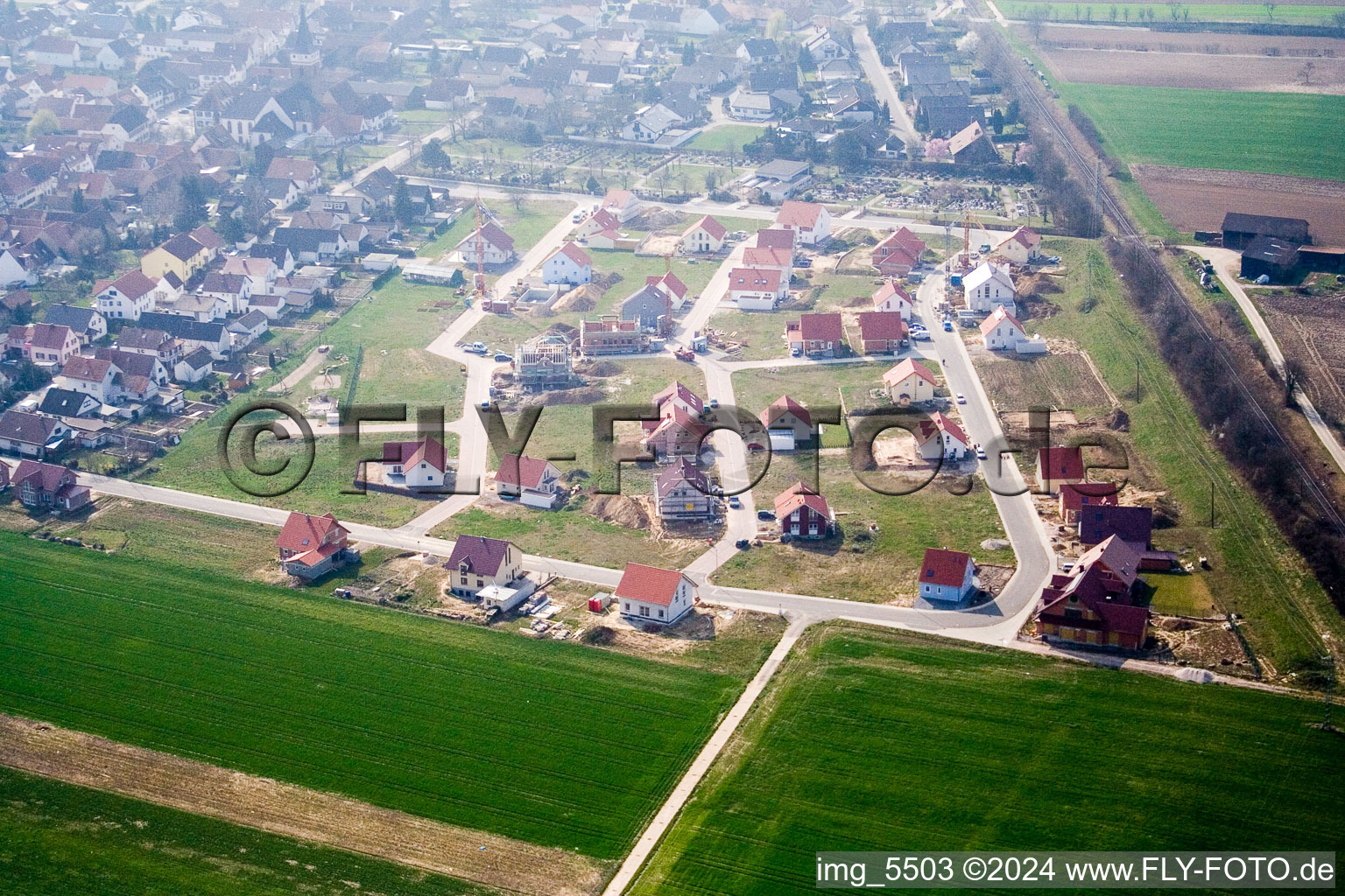 New development area NO in the district Schaidt in Wörth am Rhein in the state Rhineland-Palatinate, Germany viewn from the air