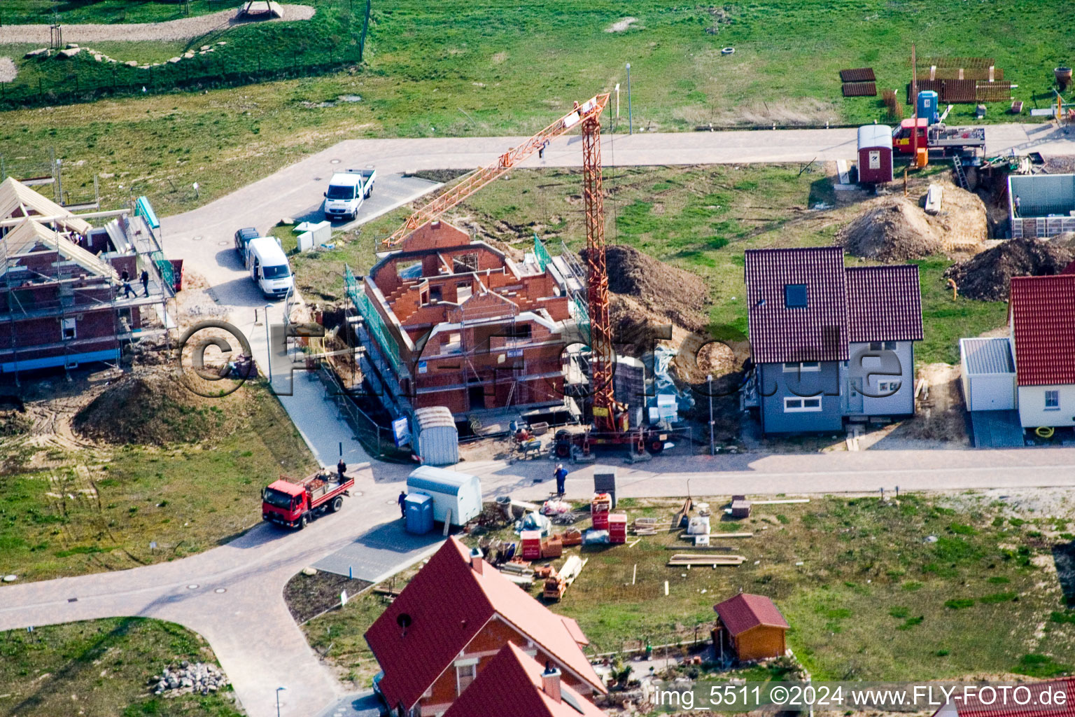 New development area NO in the district Schaidt in Wörth am Rhein in the state Rhineland-Palatinate, Germany seen from a drone