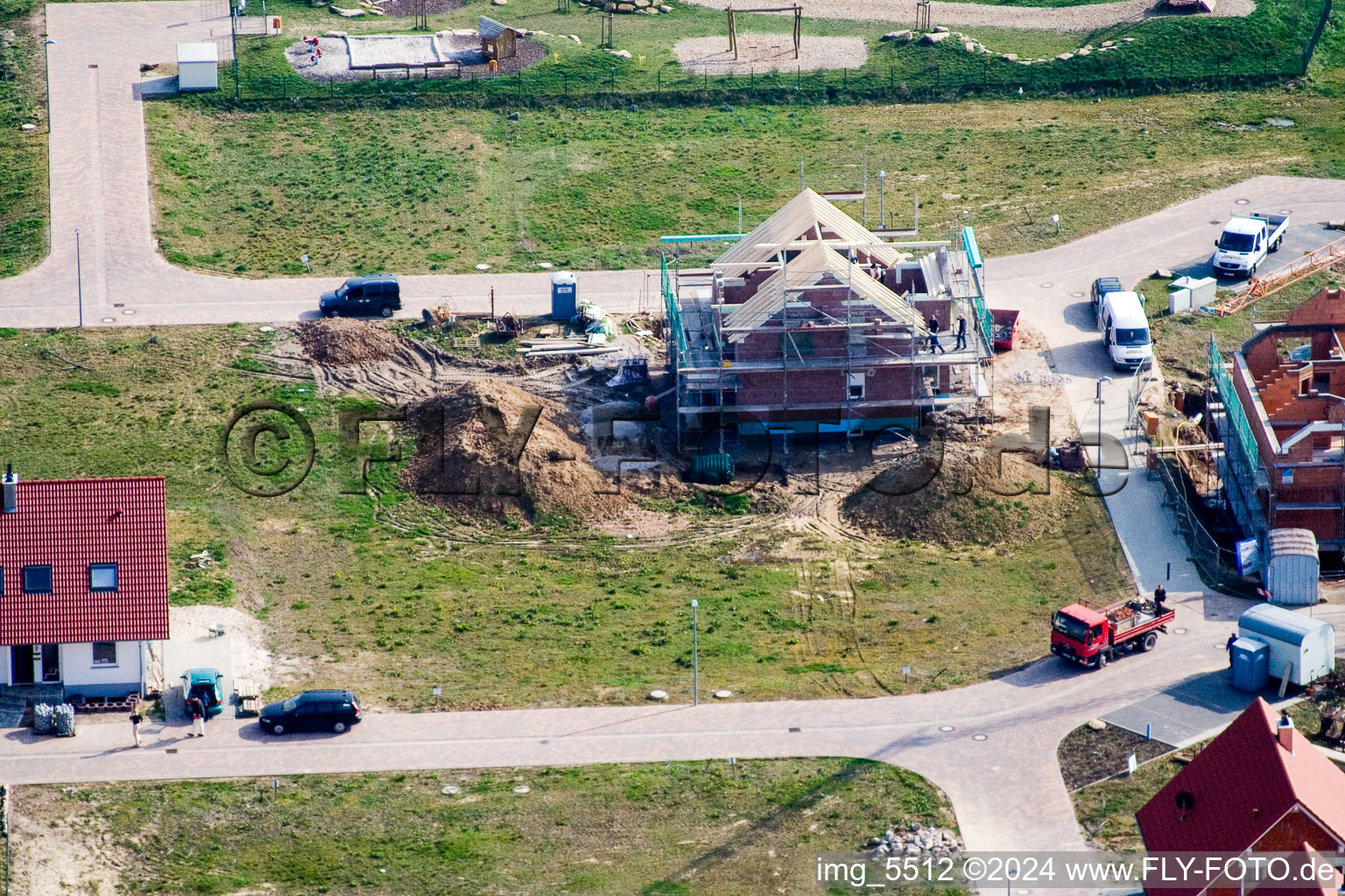 Aerial view of New development area NE in the district Schaidt in Wörth am Rhein in the state Rhineland-Palatinate, Germany