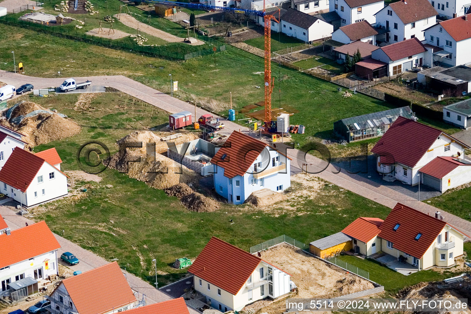 Aerial photograpy of New development area NO in the district Schaidt in Wörth am Rhein in the state Rhineland-Palatinate, Germany