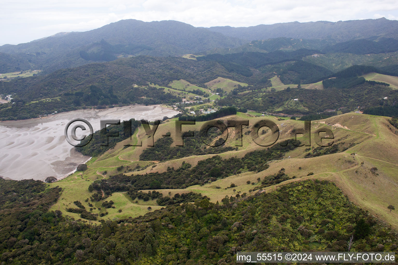 Drone recording of Coromandel in the state Waikato, New Zealand