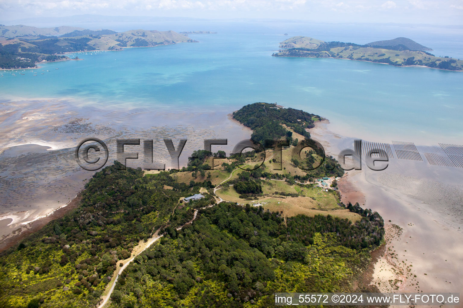 Oblique view of District Preece Point in Coromandel in the state Waikato, New Zealand