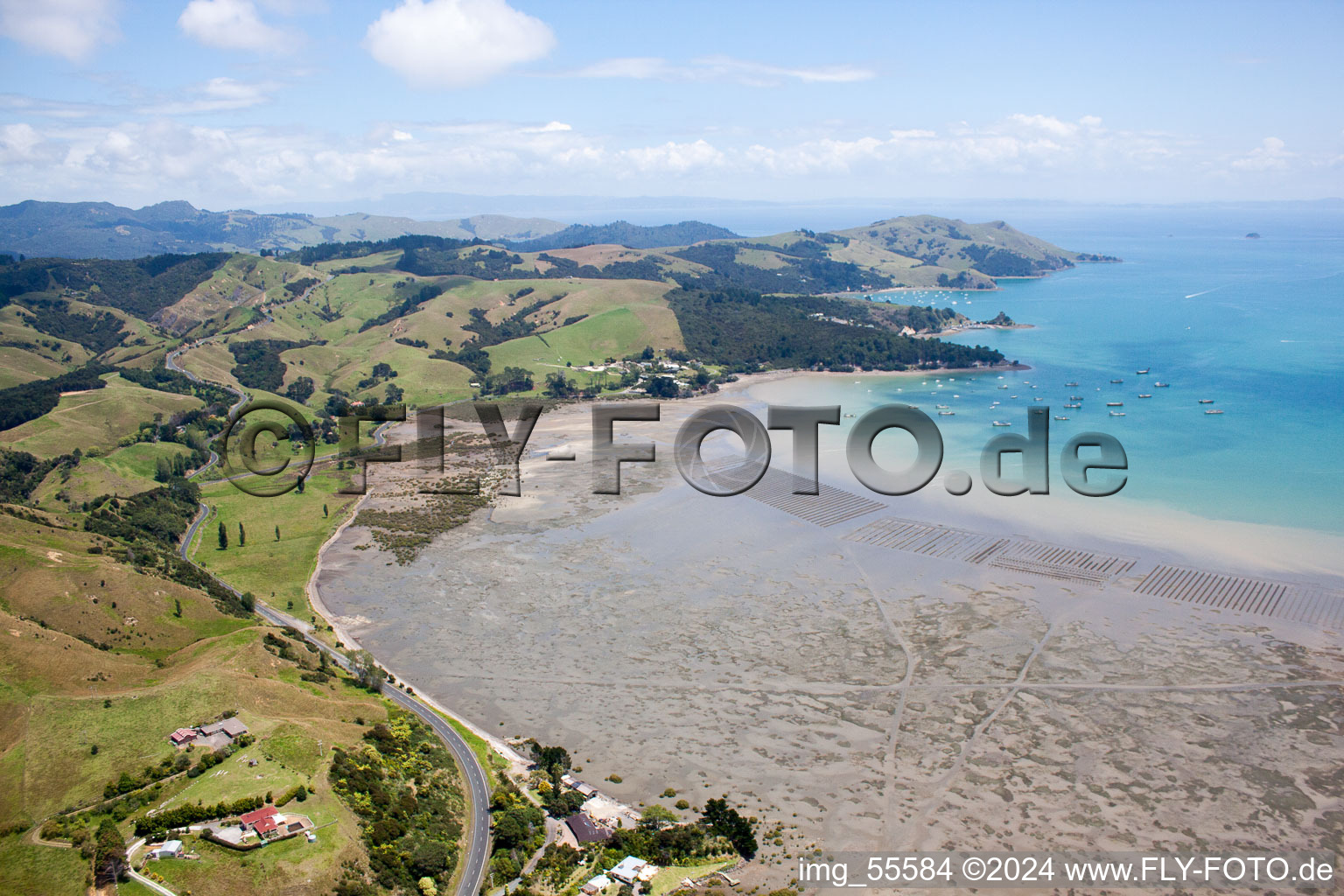 District Te Kouma in Coromandel in the state Waikato, New Zealand from above