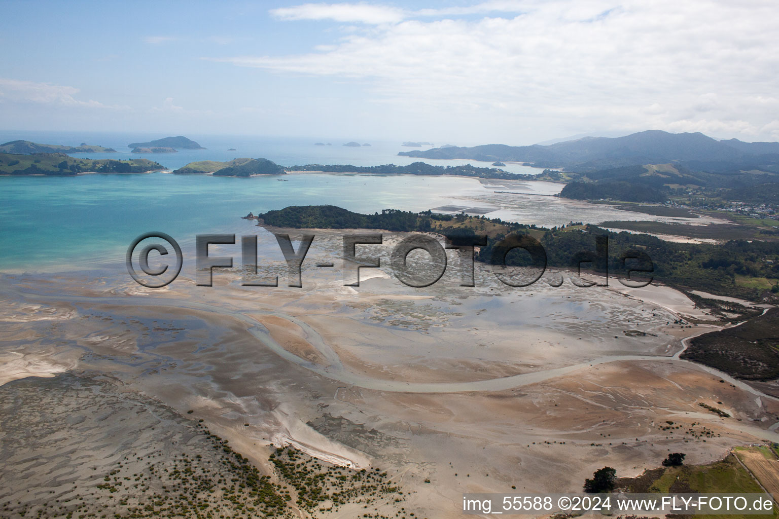 Drone recording of District Preece Point in Coromandel in the state Waikato, New Zealand