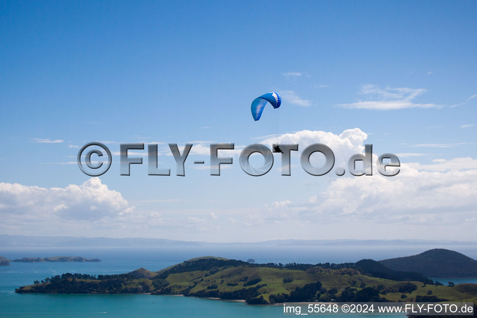 Oblique view of District Wyuna Bay in Coromandel in the state Waikato, New Zealand