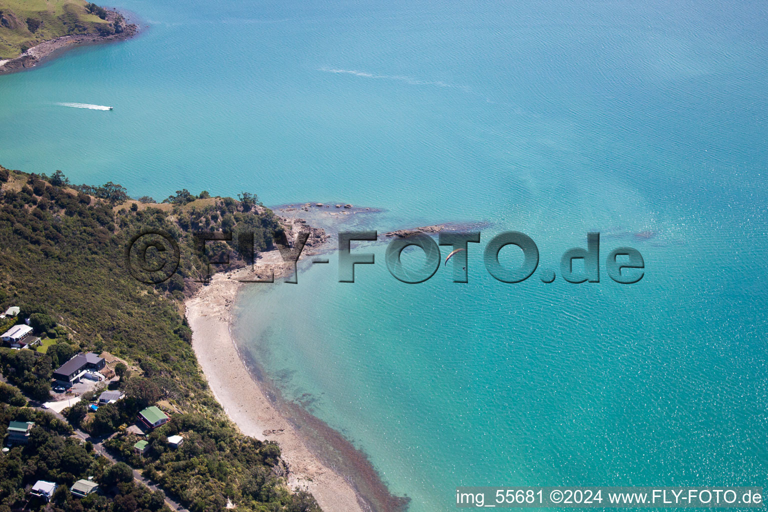 District Wyuna Bay in Coromandel in the state Waikato, New Zealand viewn from the air