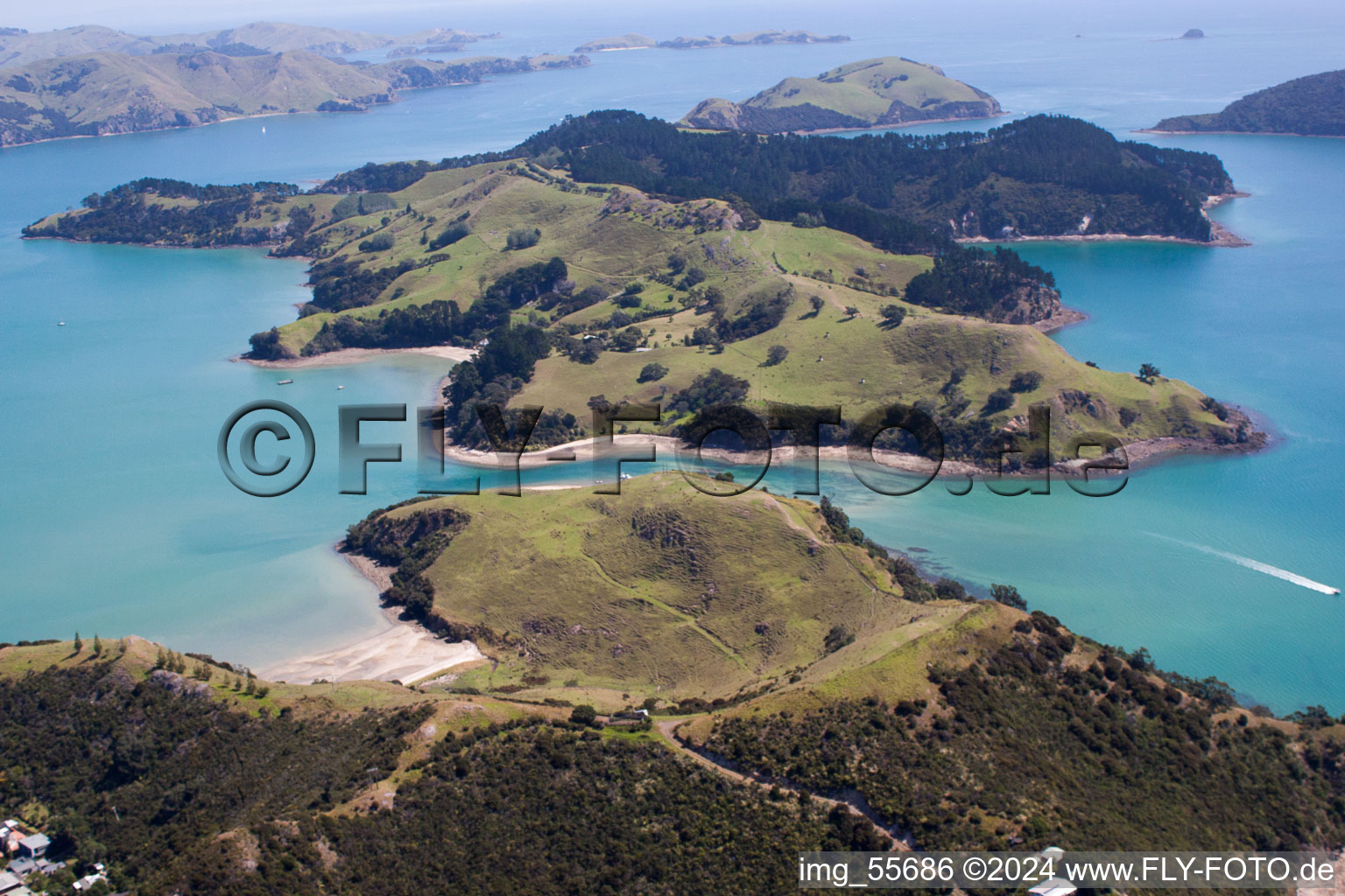 Drone image of District Wyuna Bay in Coromandel in the state Waikato, New Zealand