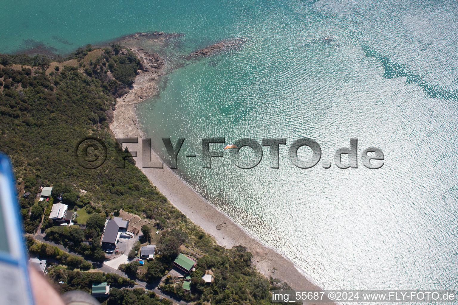 District Wyuna Bay in Coromandel in the state Waikato, New Zealand from the drone perspective