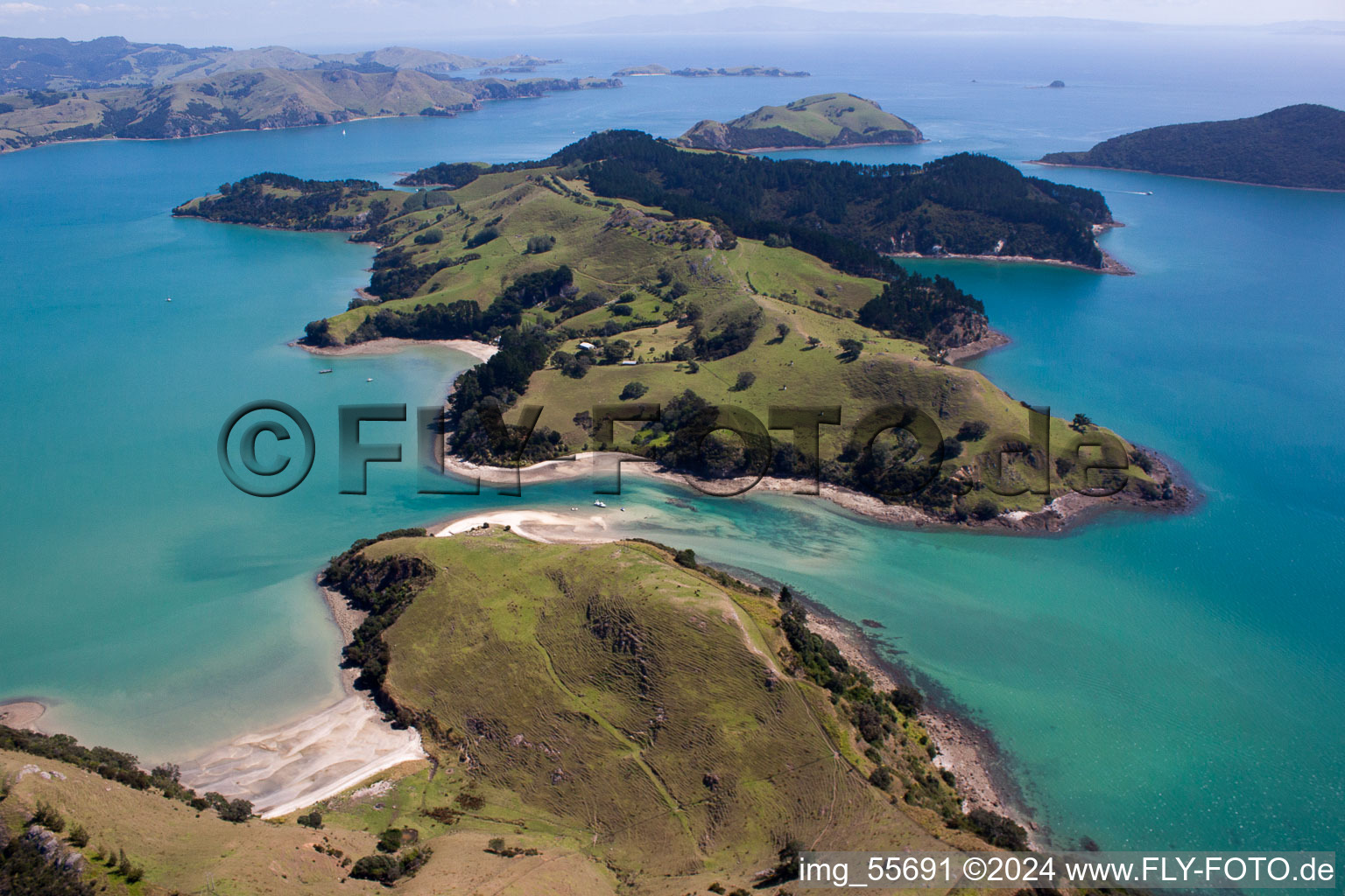 Aerial view of Whanganui Island in the state Waikato, New Zealand