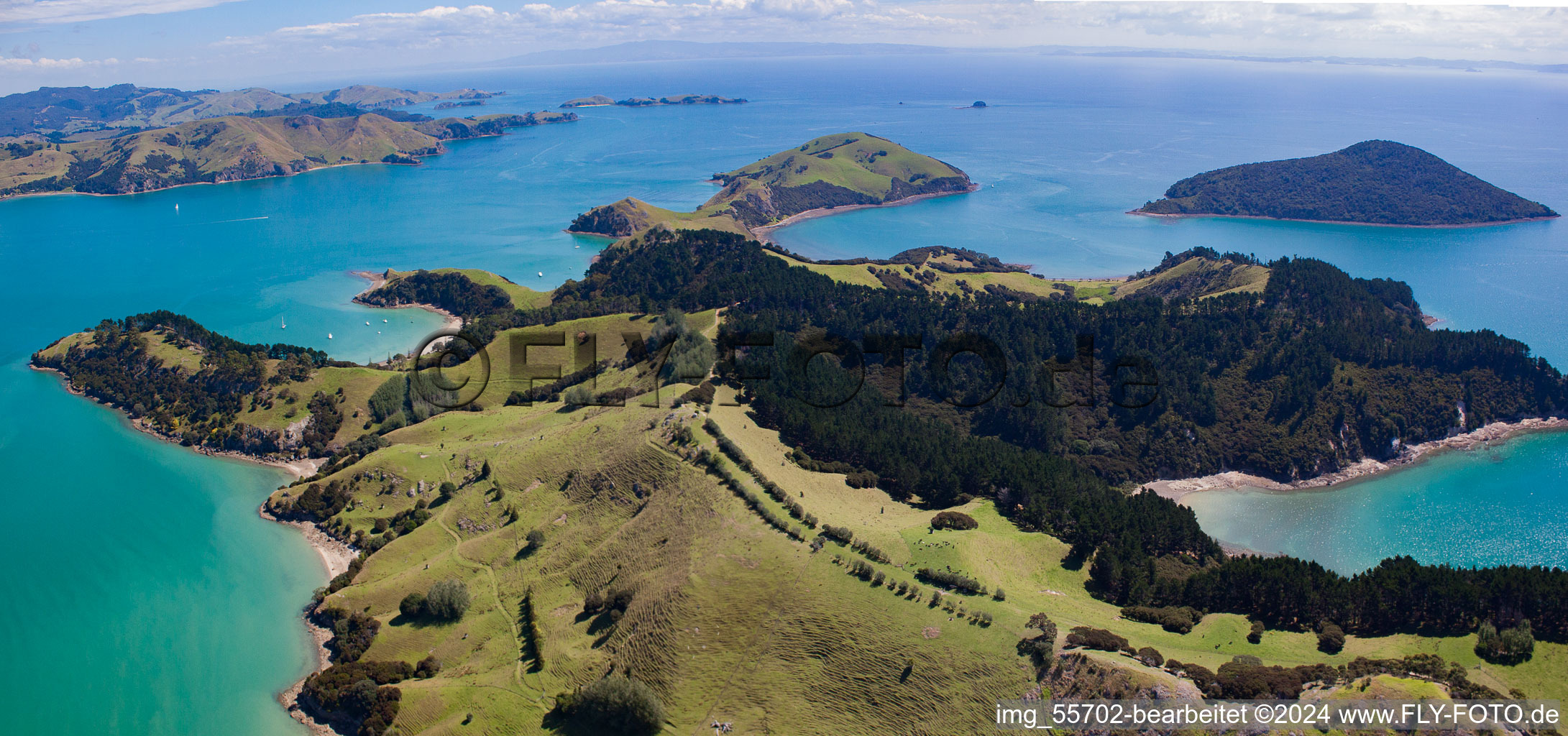 Whanganui Island in the state Waikato, New Zealand seen from above