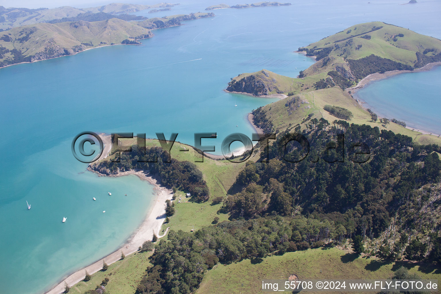 Drone recording of Whanganui Island in the state Waikato, New Zealand