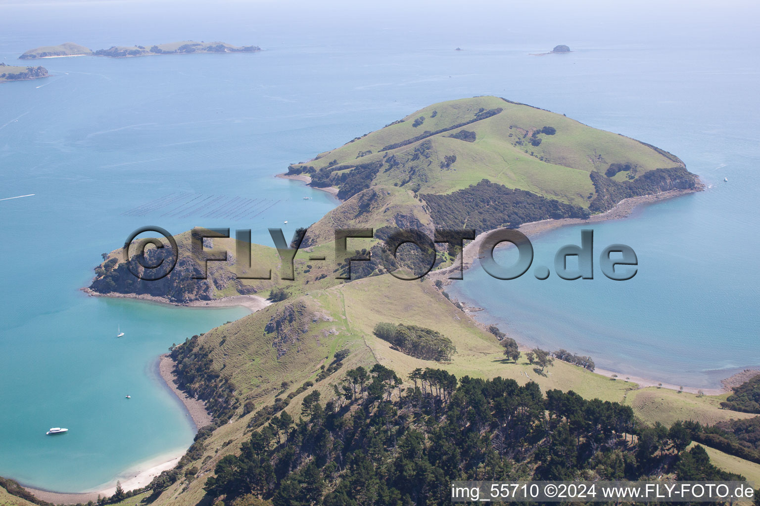 Drone image of Whanganui Island in the state Waikato, New Zealand