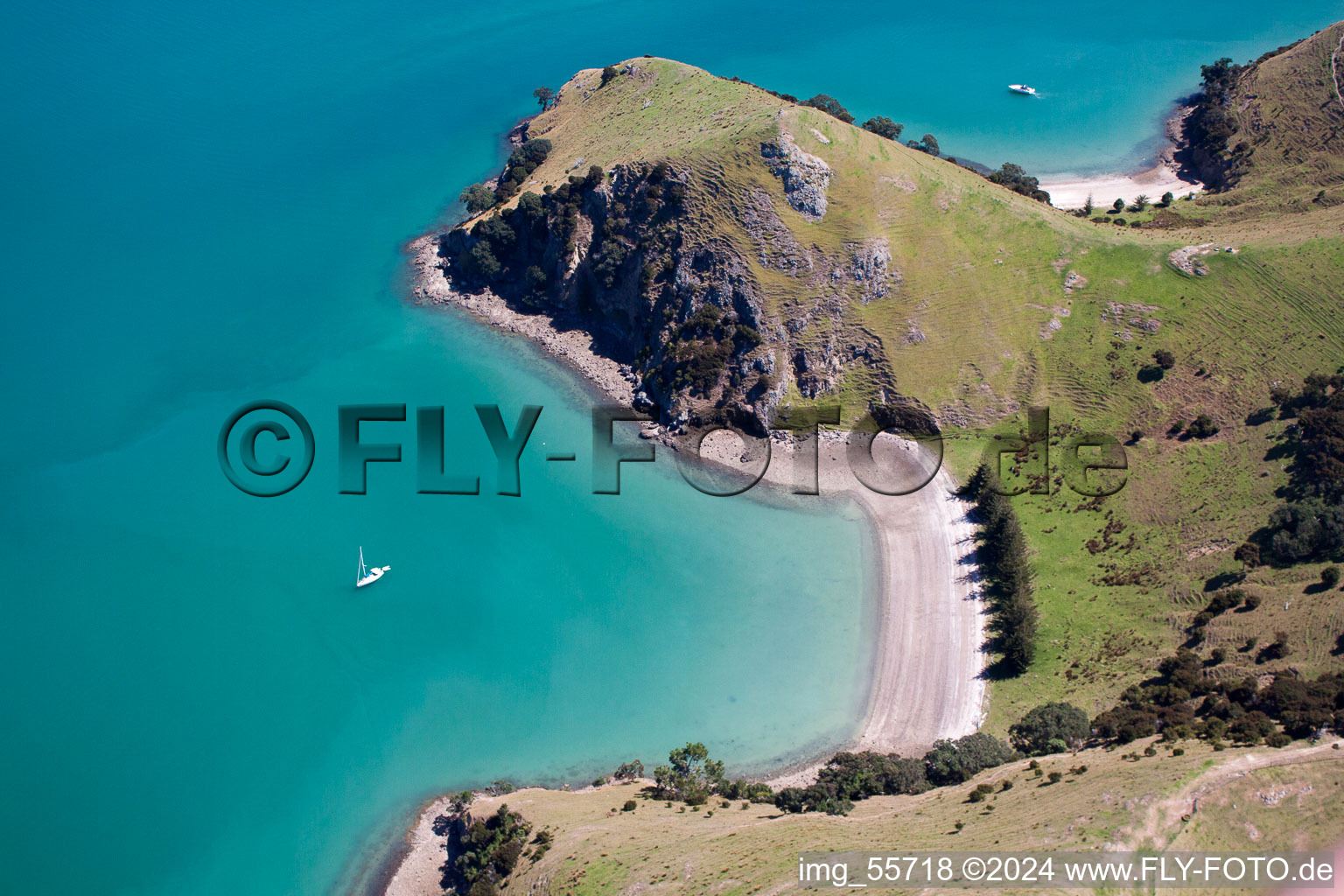 Whanganui Island in the state Waikato, New Zealand from above