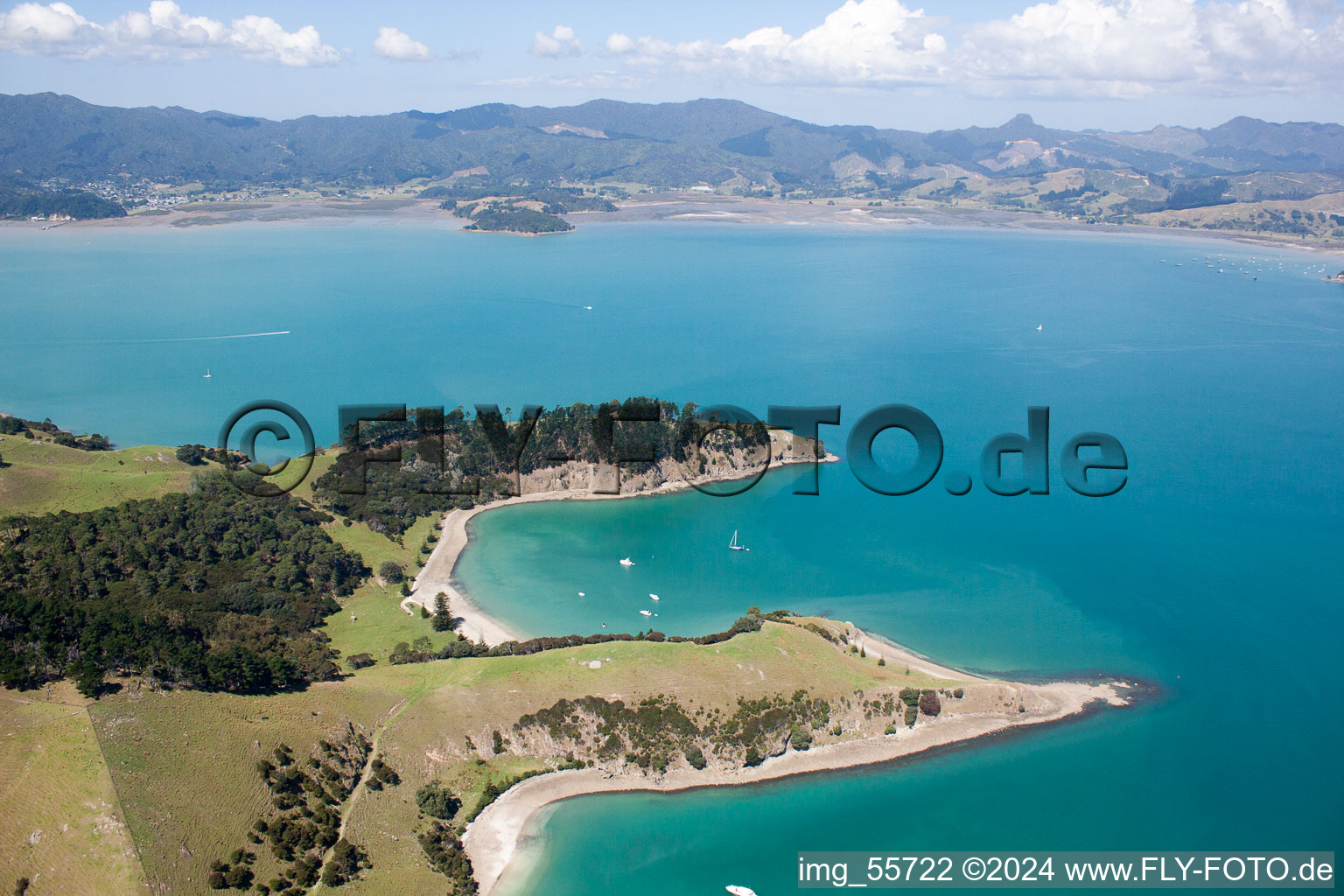 Bird's eye view of Whanganui Island in the state Waikato, New Zealand