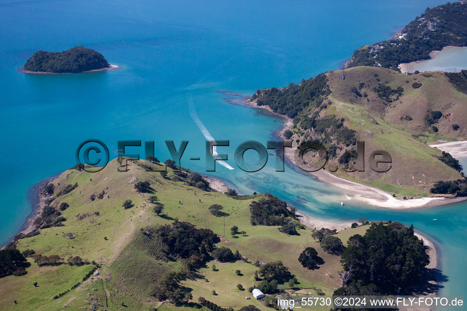 Whanganui Island in the state Waikato, New Zealand from a drone