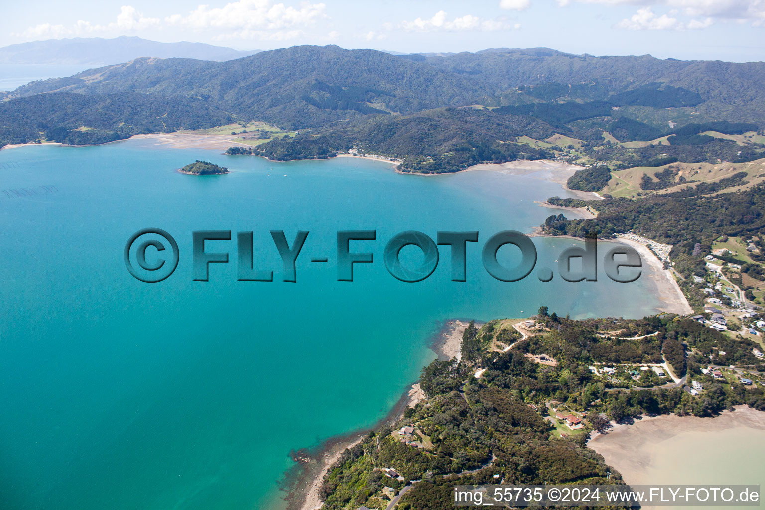 Aerial photograpy of District Wyuna Bay in Coromandel in the state Waikato, New Zealand