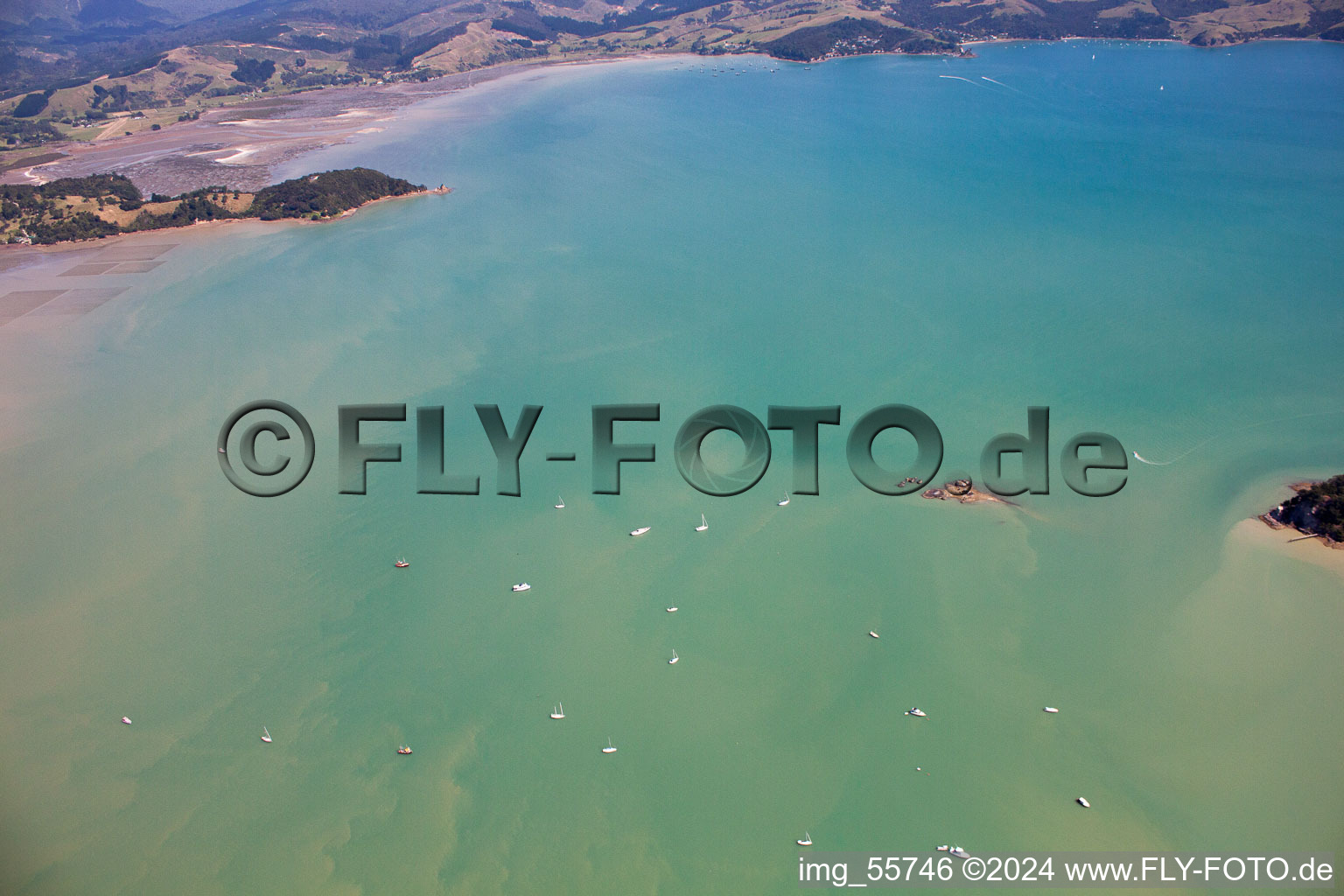 Oblique view of District Wyuna Bay in Coromandel in the state Waikato, New Zealand