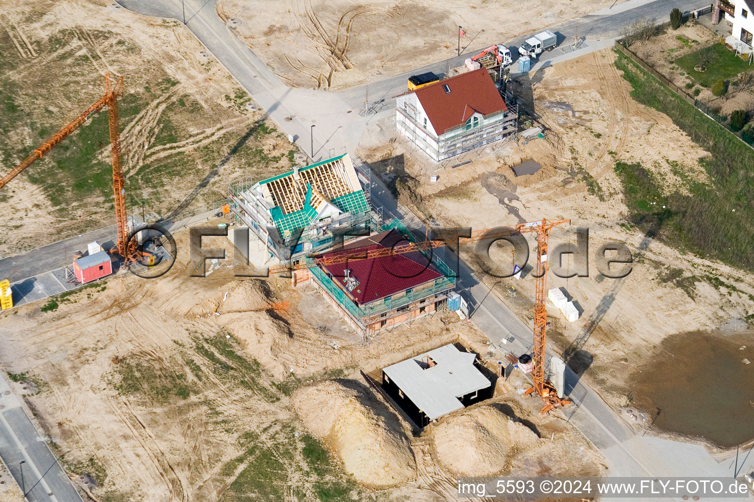 New development area Am Höhenweg in Kandel in the state Rhineland-Palatinate, Germany seen from a drone