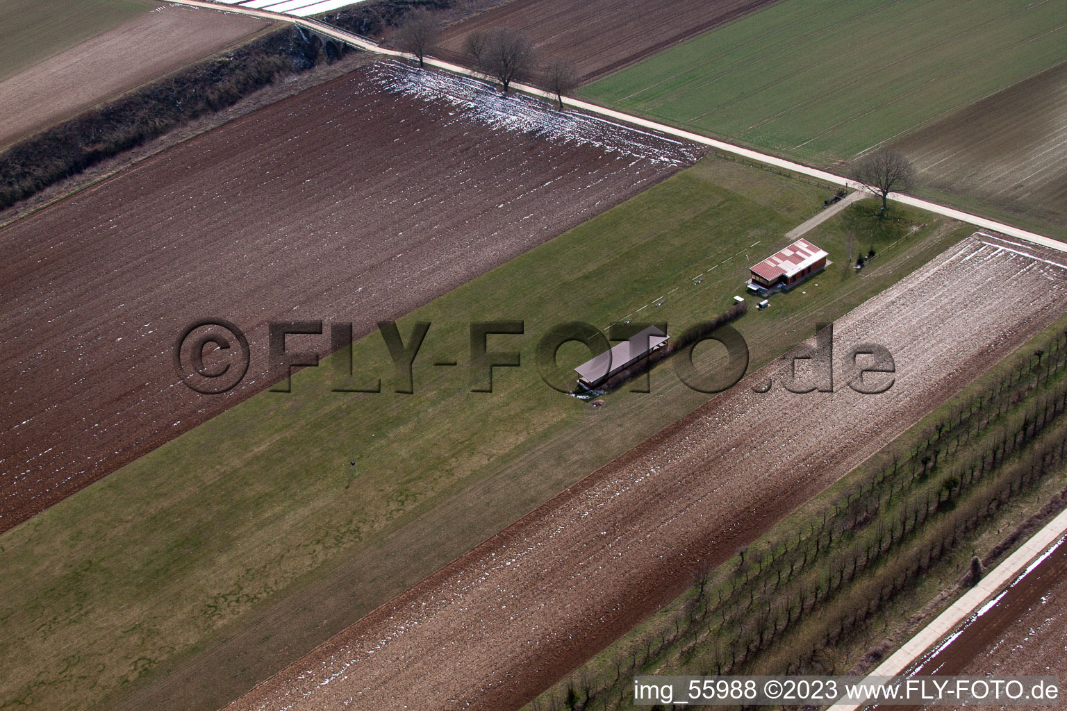 Drone image of Model airfield in Freckenfeld in the state Rhineland-Palatinate, Germany