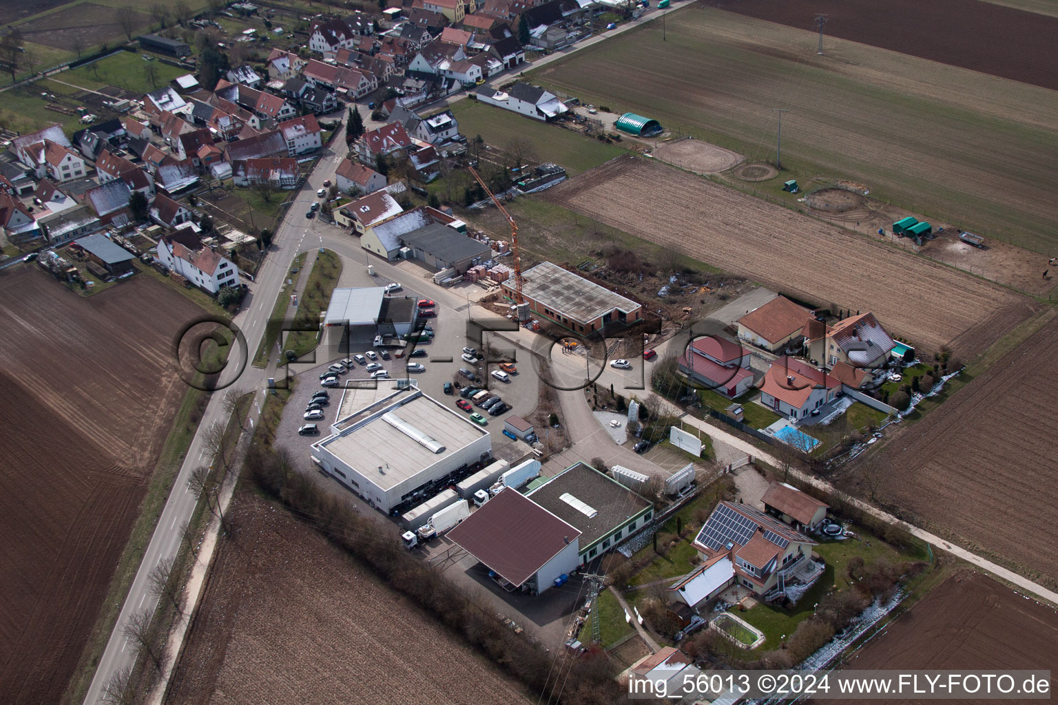 Commercial area in Freckenfeld in the state Rhineland-Palatinate, Germany from above