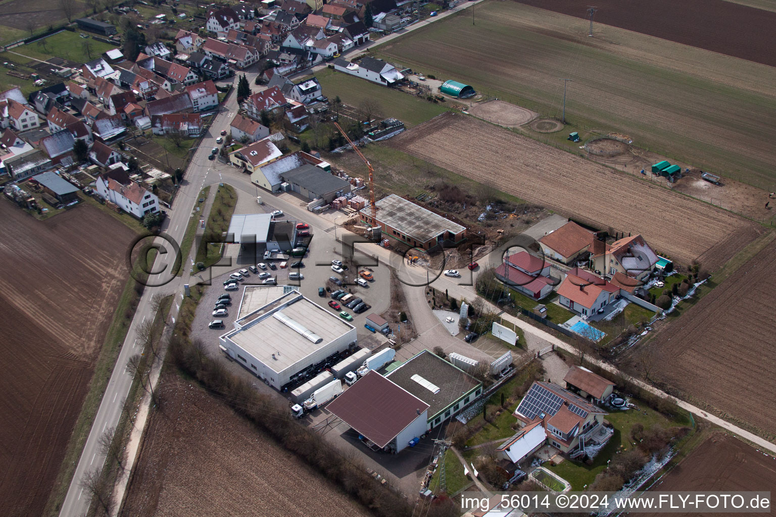 Commercial area in Freckenfeld in the state Rhineland-Palatinate, Germany out of the air