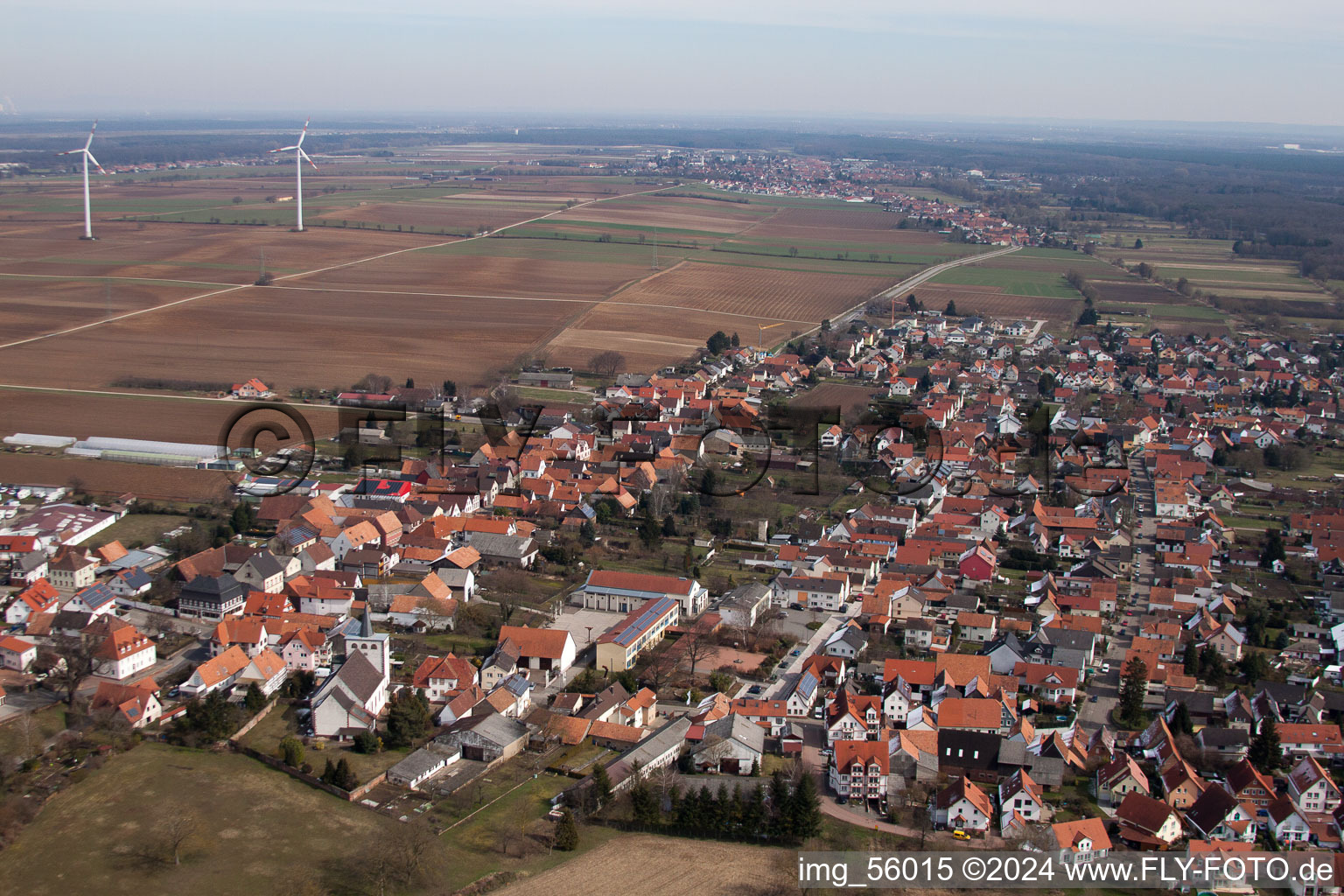 Minfeld in the state Rhineland-Palatinate, Germany viewn from the air