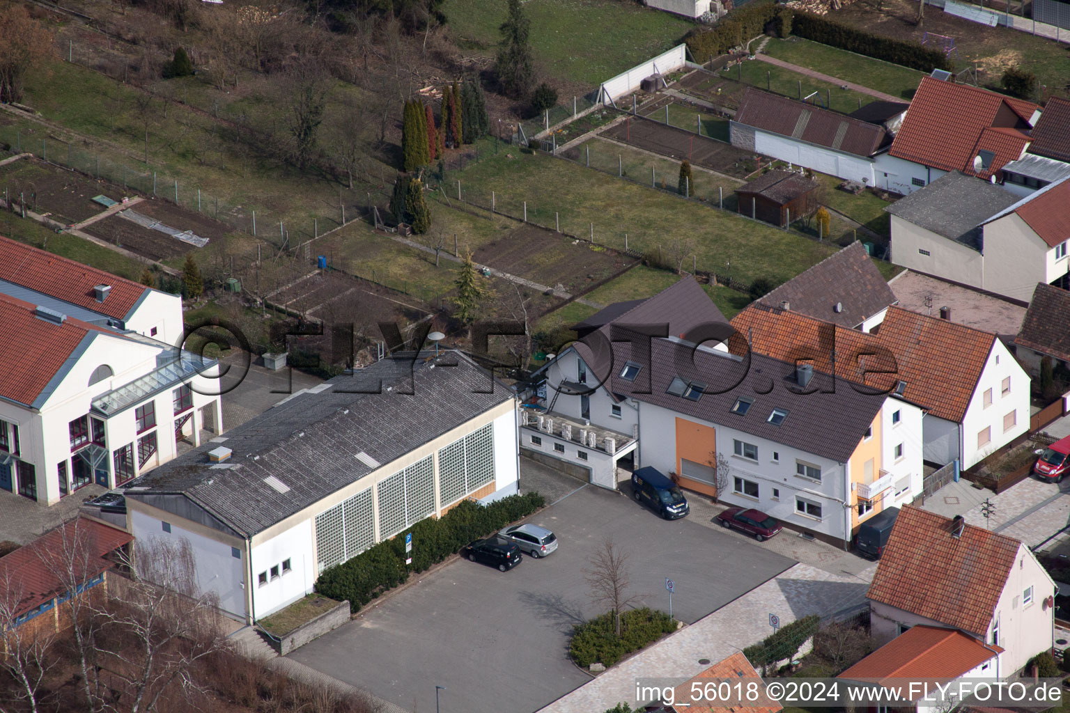 Aerial view of Schulstr in Minfeld in the state Rhineland-Palatinate, Germany