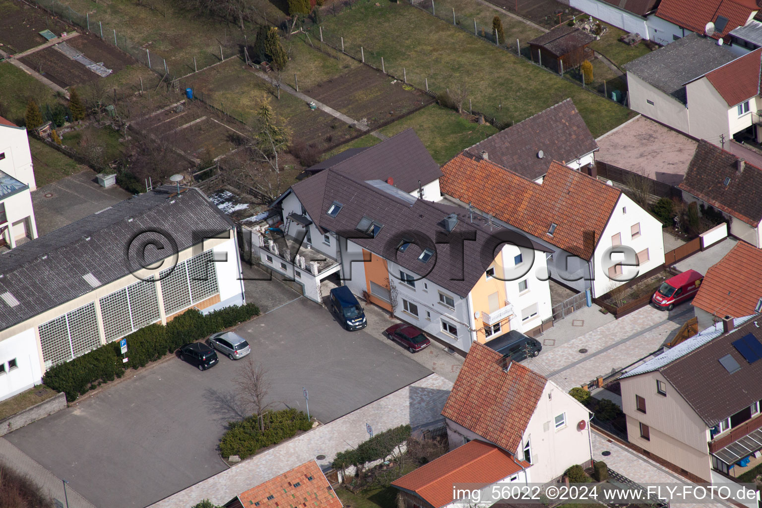 Aerial photograpy of Schulstr in Minfeld in the state Rhineland-Palatinate, Germany