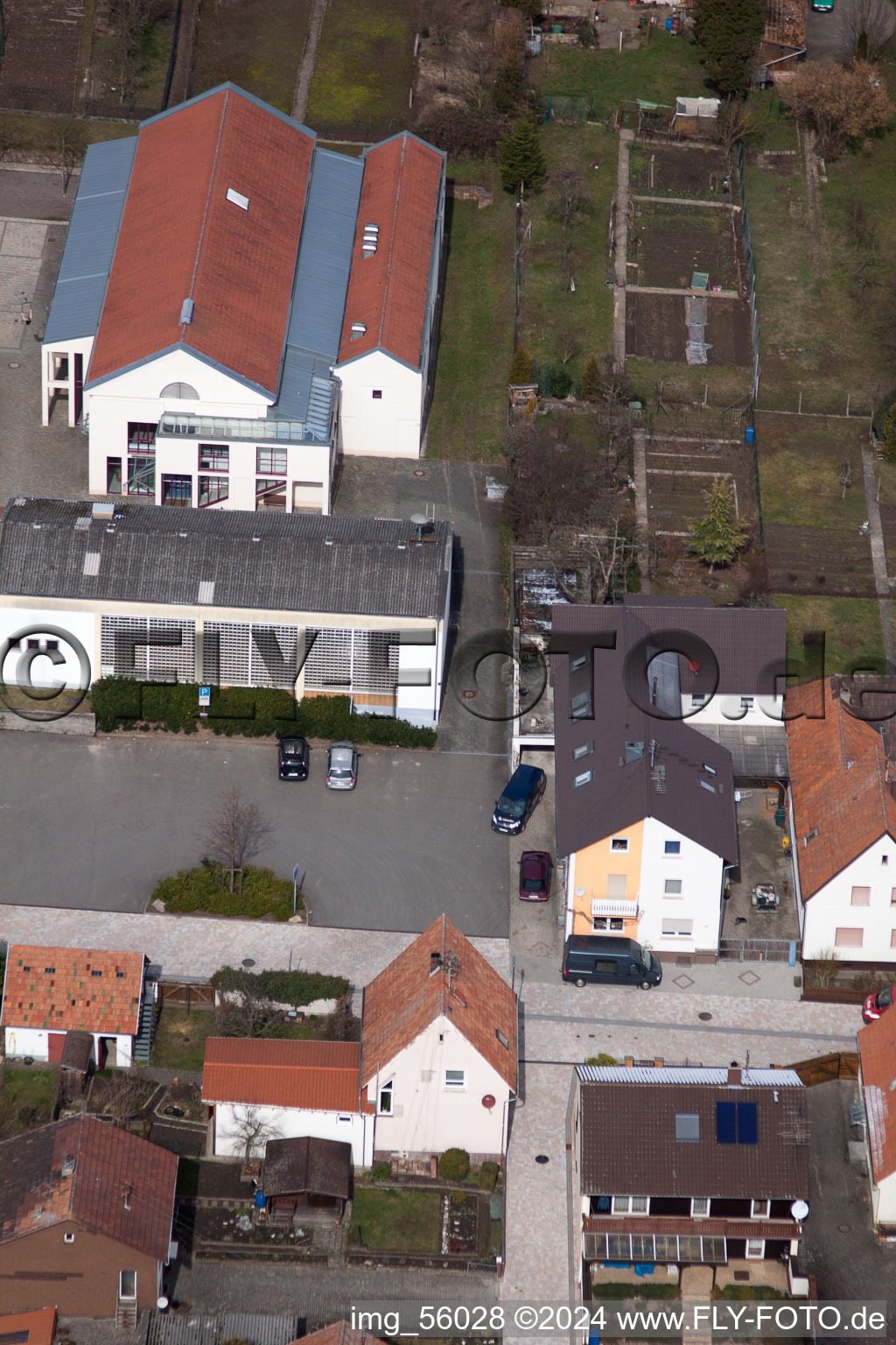 Oblique view of Schulstr in Minfeld in the state Rhineland-Palatinate, Germany