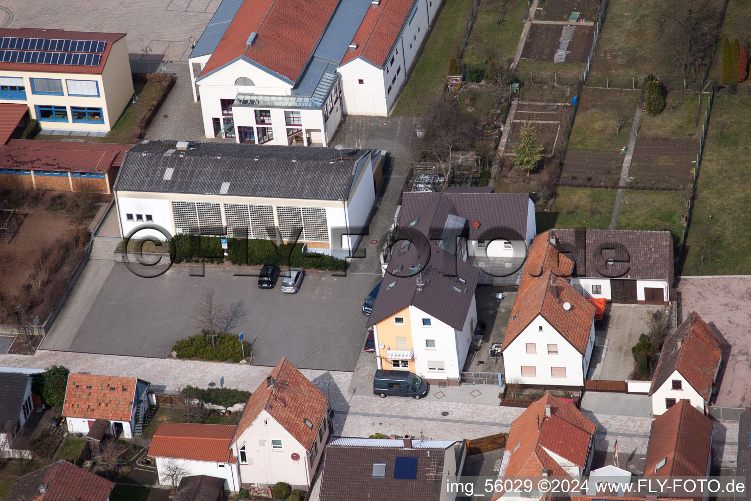 Schulstr in Minfeld in the state Rhineland-Palatinate, Germany from above