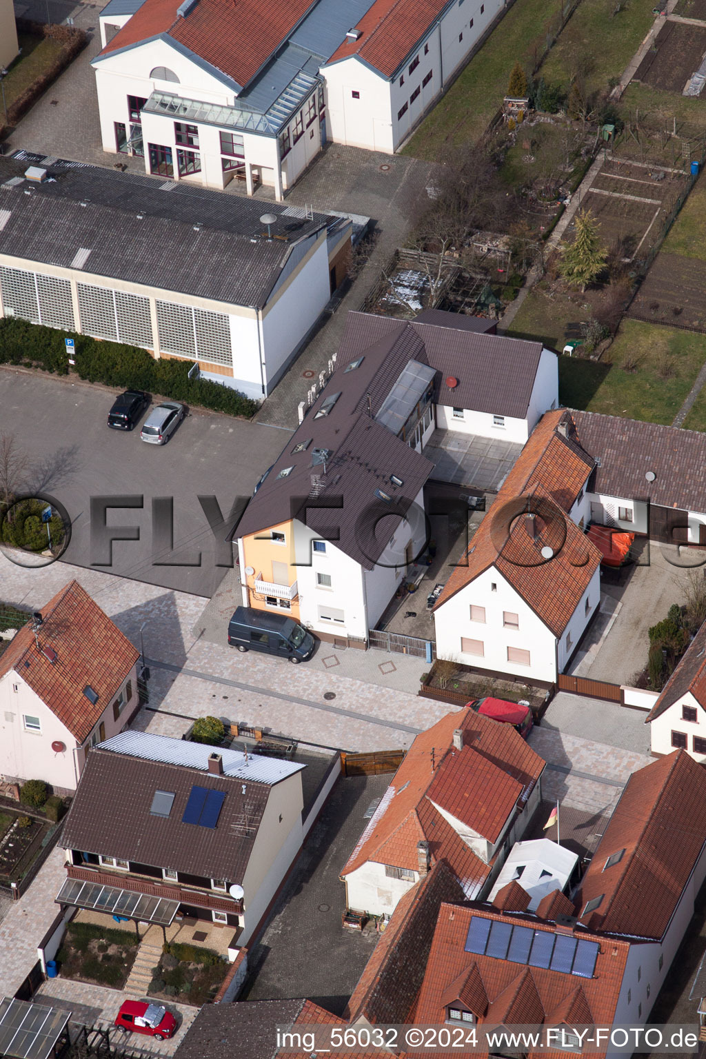 Schulstr in Minfeld in the state Rhineland-Palatinate, Germany seen from above