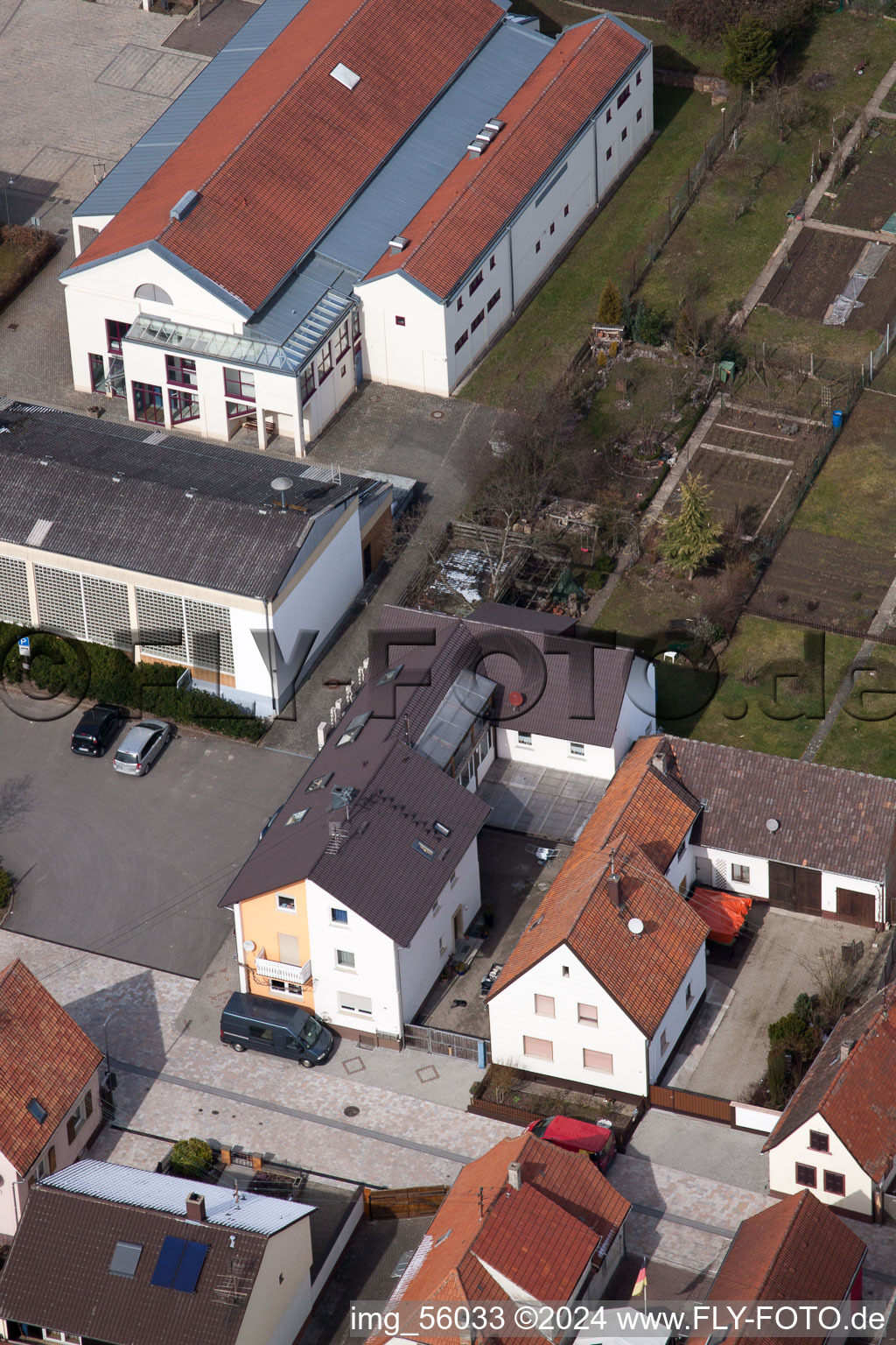 Schulstr in Minfeld in the state Rhineland-Palatinate, Germany from the plane