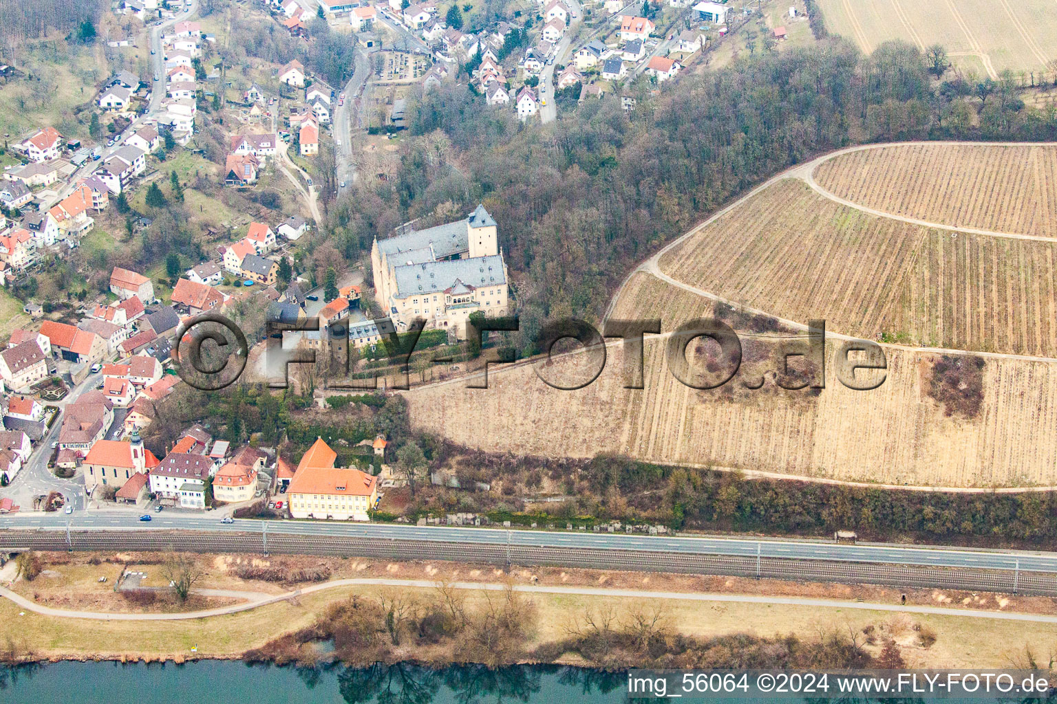 Bird's eye view of Castle Mainberg in the district Mainberg in Schonungen in the state Bavaria, Germany