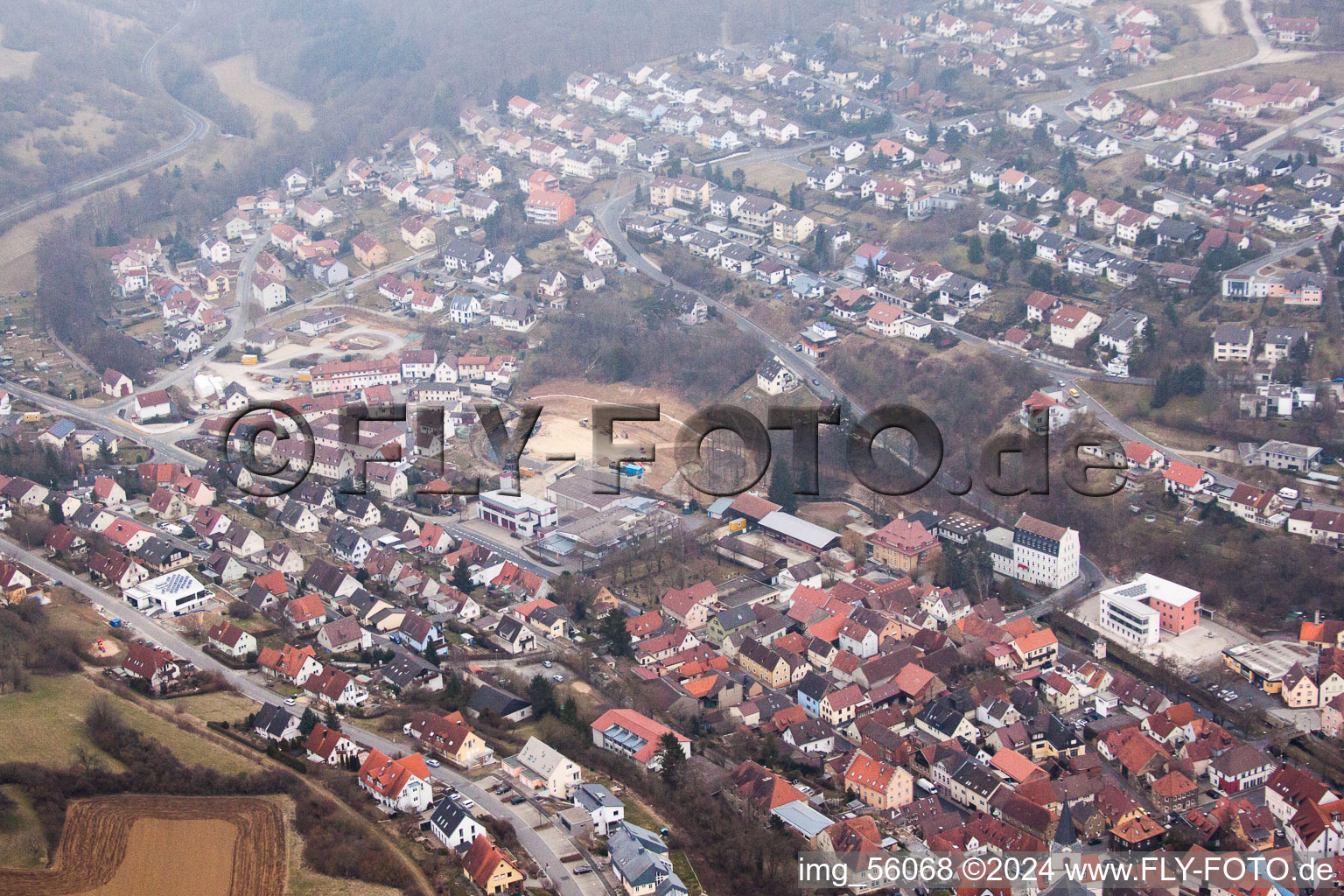 Aerial view of Mainberg in Schonungen in the state Bavaria, Germany