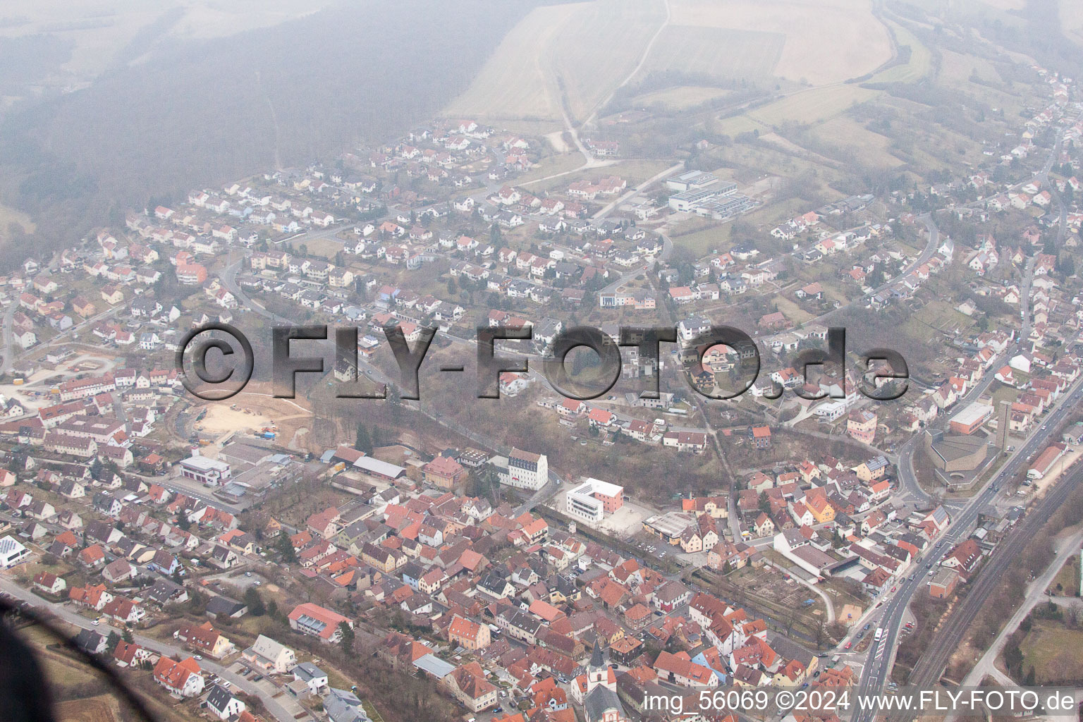 Schonungen in the state Bavaria, Germany seen from above