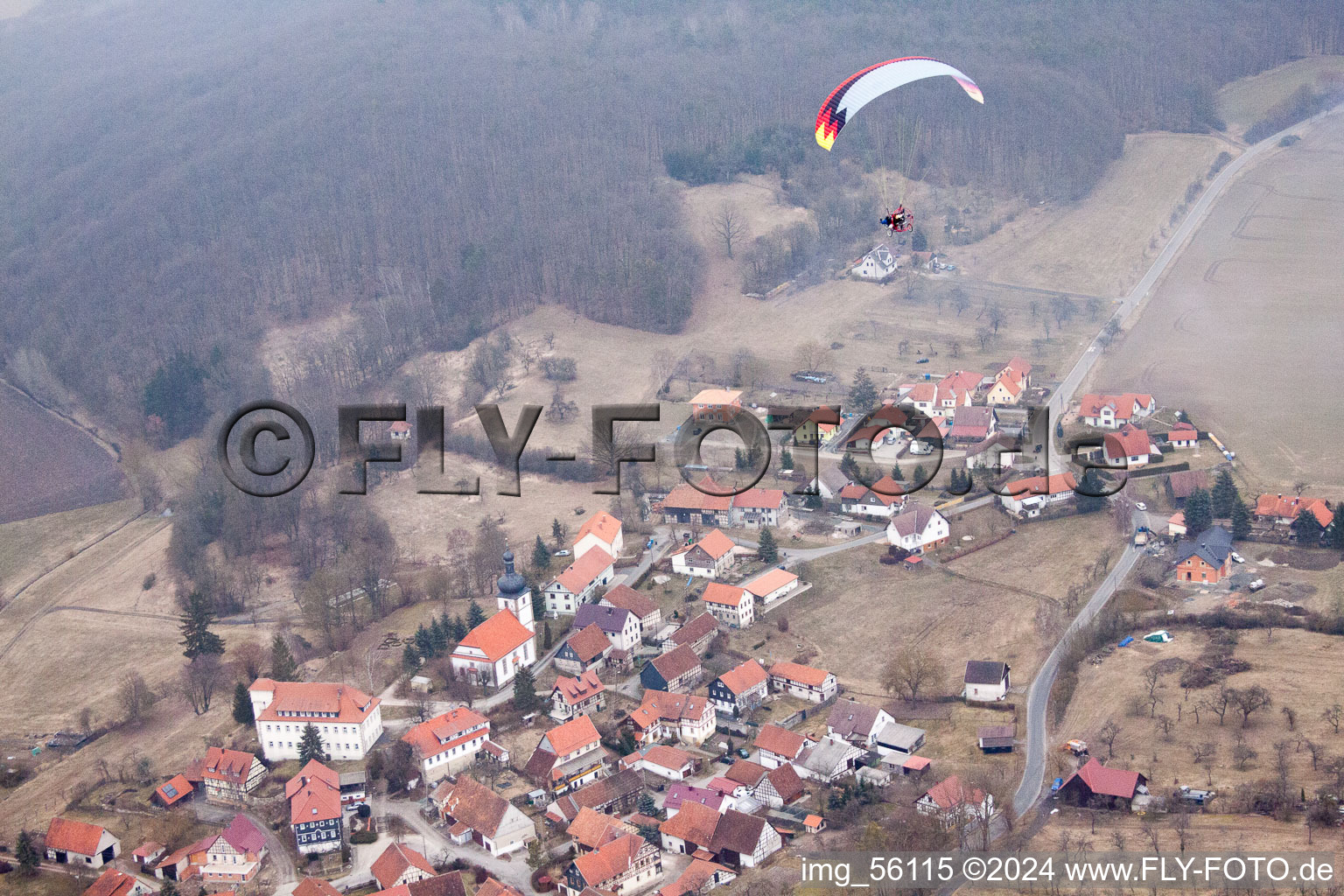 Aerial view of Schweickershausen in the state Thuringia, Germany