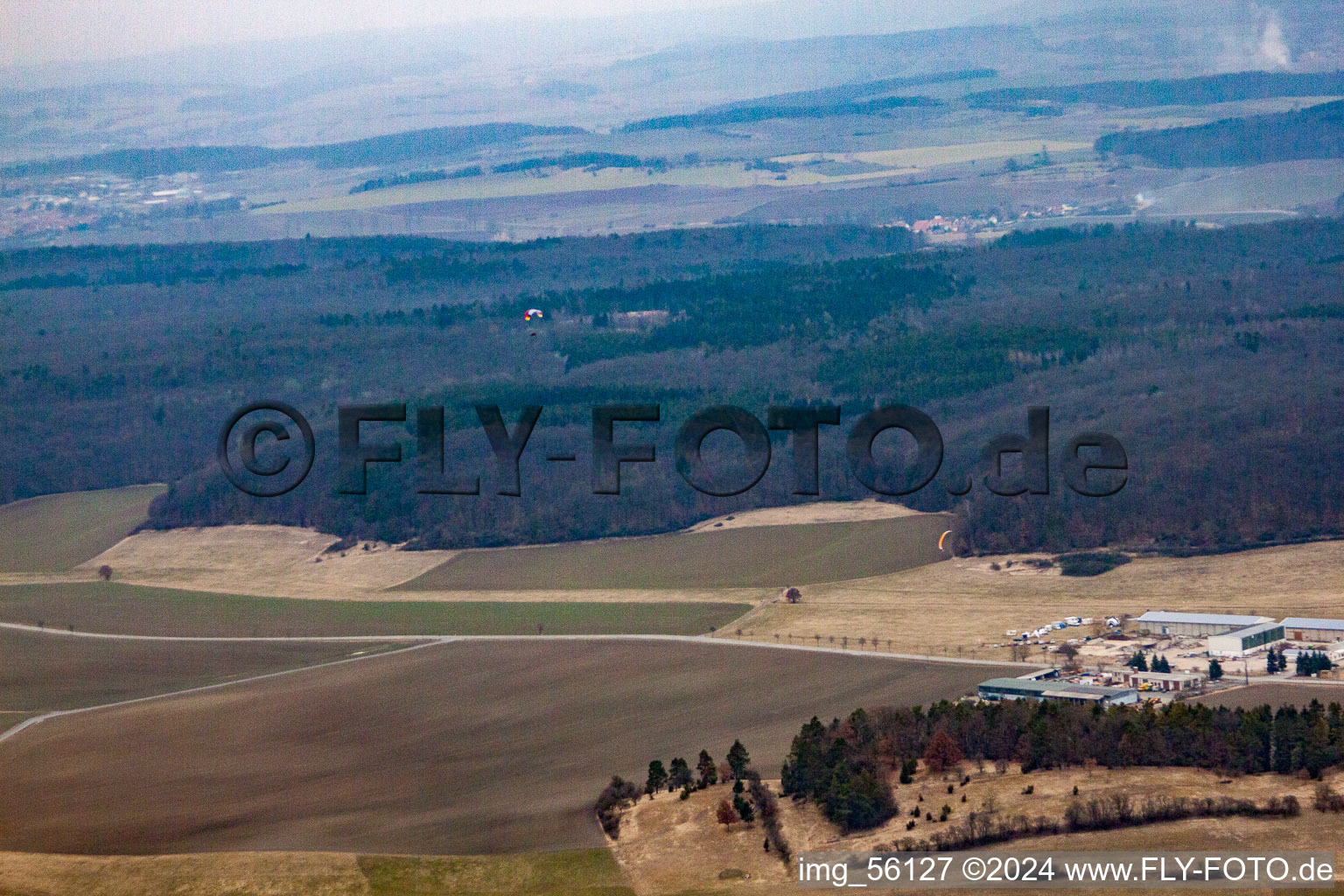 Former agricultural airfield Westhausen info in sight in Westhausen in the state Thuringia, Germany