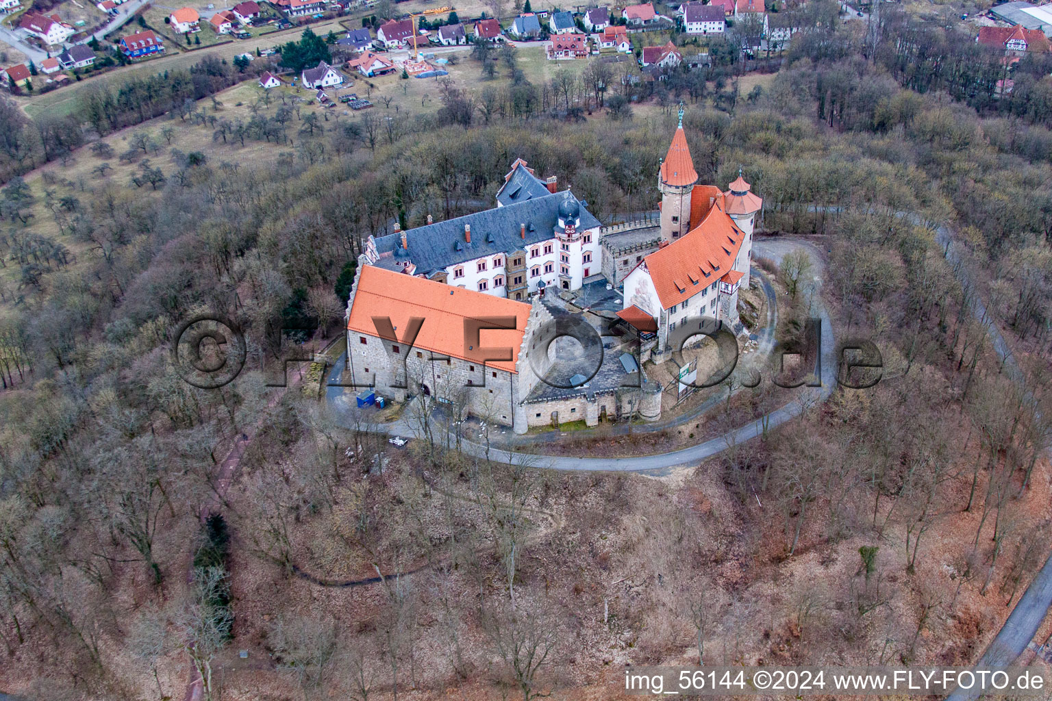 Aerial view of Fortress Heldburg in Heldburg in the state Thuringia, Germany