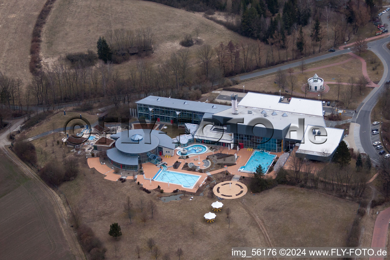 Spa and swimming pools at the swimming pool of the leisure facility in Bad Rodach in the state Bavaria