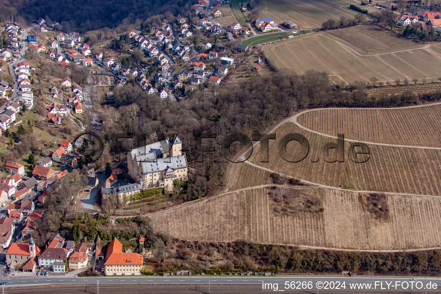 Drone recording of Castle Mainberg in the district Mainberg in Schonungen in the state Bavaria, Germany