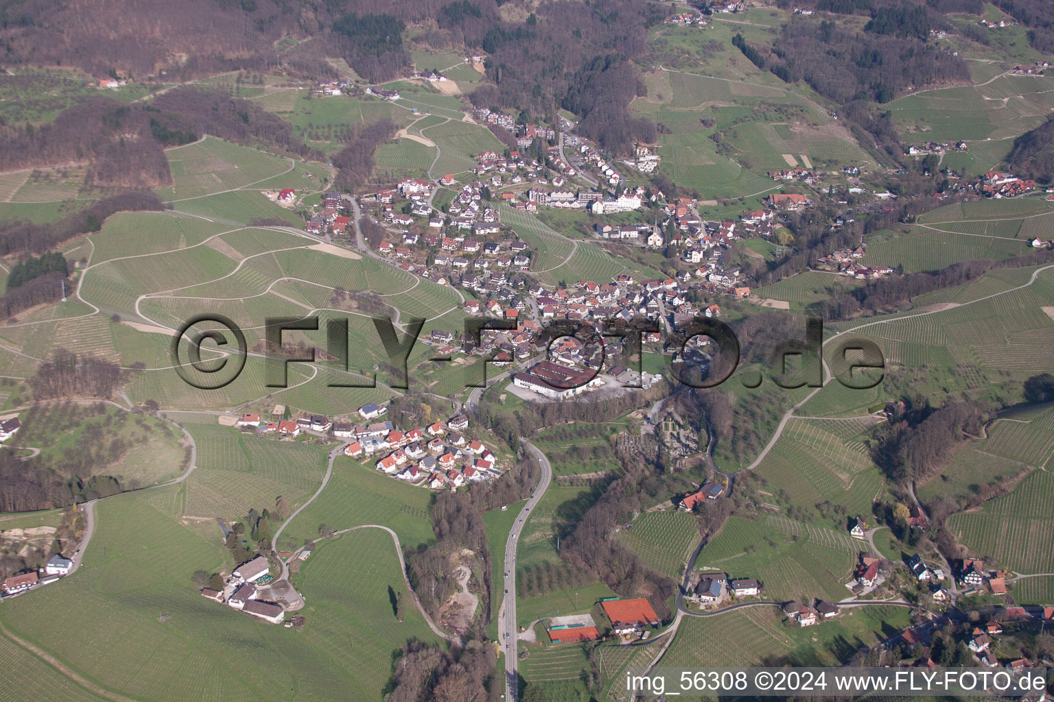 Bird's eye view of Kappelrodeck in the state Baden-Wuerttemberg, Germany