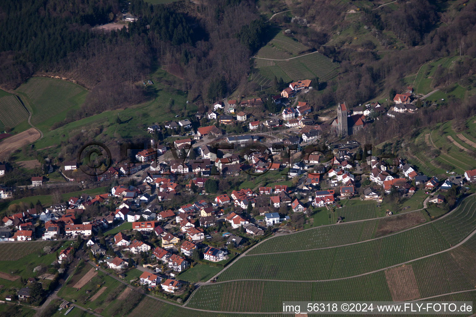 District Neusatz in Bühl in the state Baden-Wuerttemberg, Germany from the plane