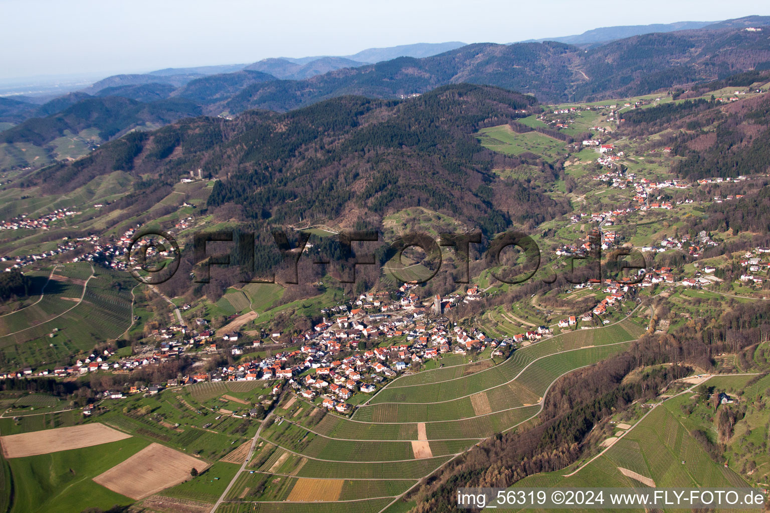 Bird's eye view of District Neusatz in Bühl in the state Baden-Wuerttemberg, Germany