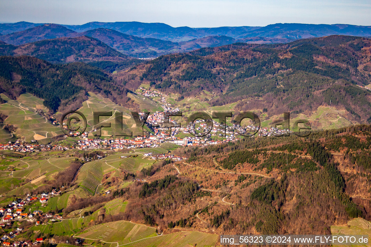 From the southwest in the district Untertal in Bühlertal in the state Baden-Wuerttemberg, Germany