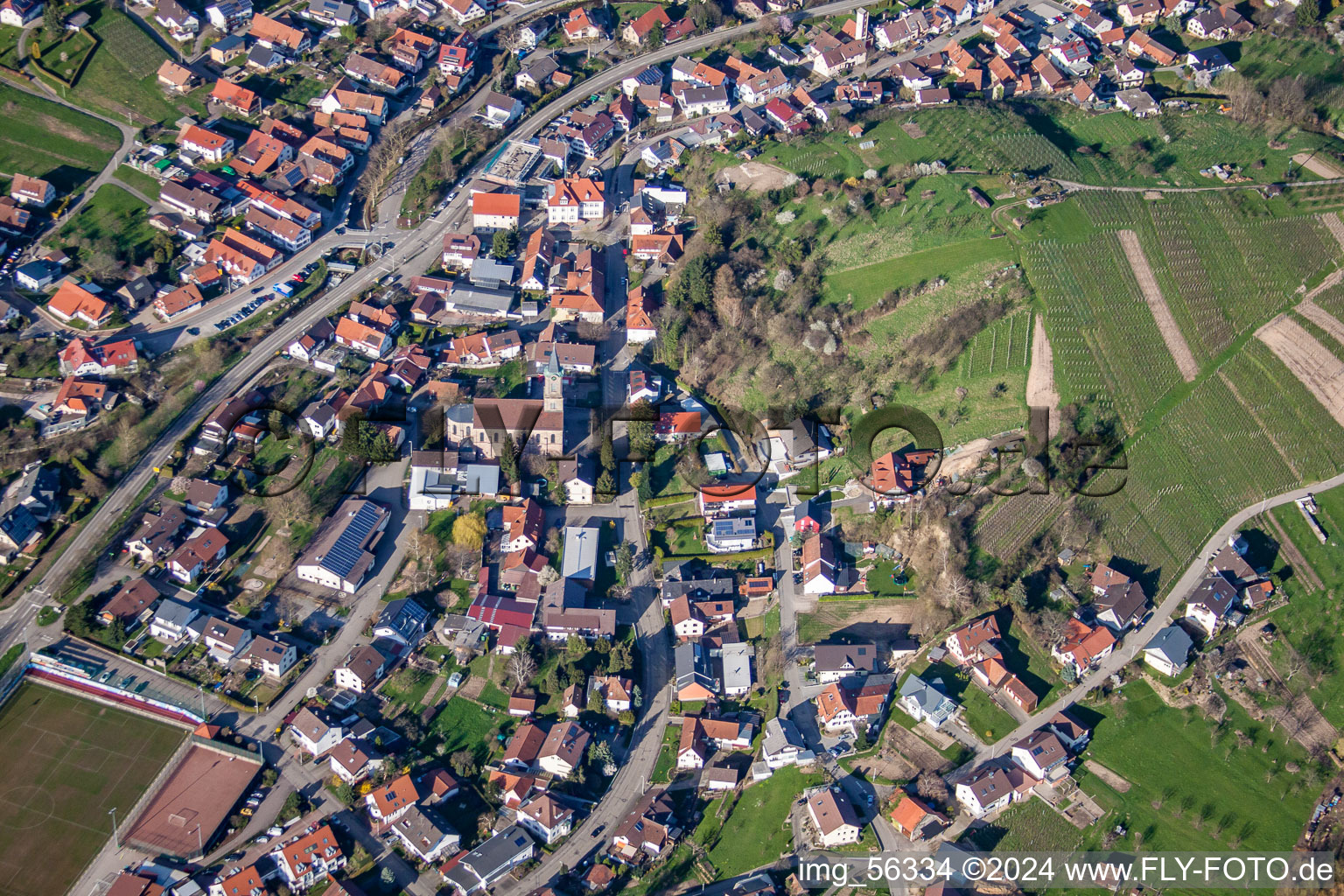 Aerial view of District Altschweier in Bühl in the state Baden-Wuerttemberg, Germany