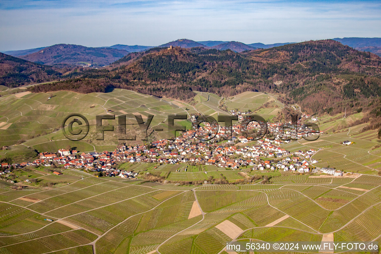 Aerial photograpy of From the west in the district Neuweier in Baden-Baden in the state Baden-Wuerttemberg, Germany