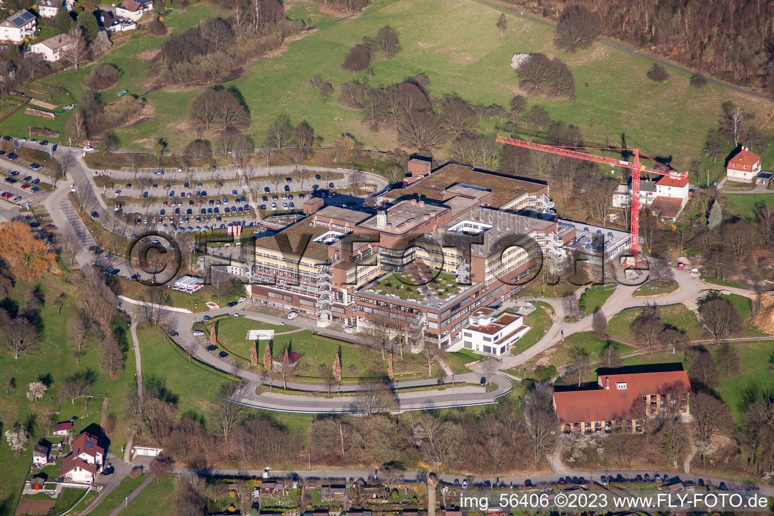 Aerial view of Construction site for a new extension to the hospital grounds Klinikum Mittelbaden Baden-Baden Balg in Baden-Baden in the state Baden-Wurttemberg, Germany