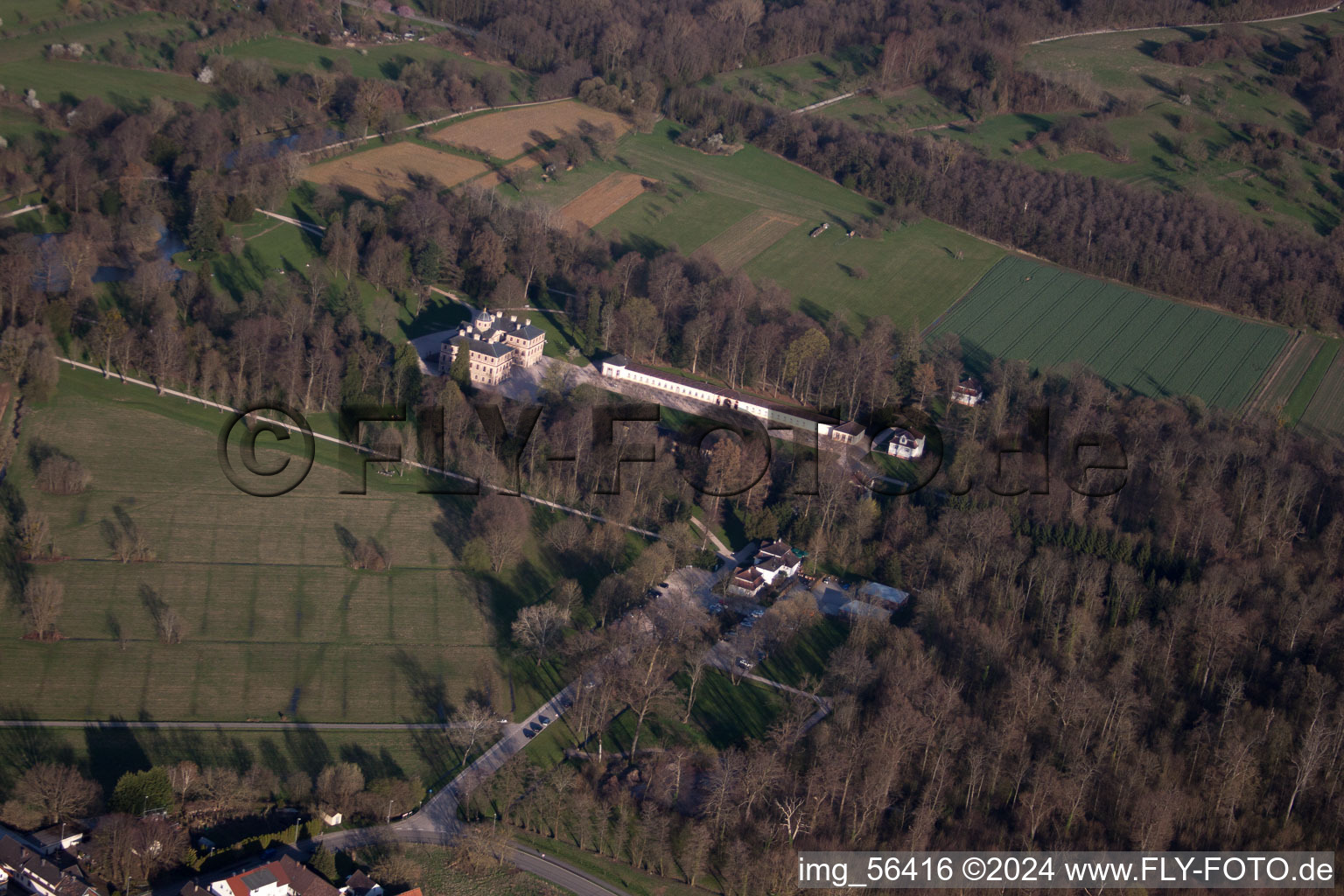 Aerial view of Favorite Castle in Kuppenheim in the state Baden-Wuerttemberg, Germany