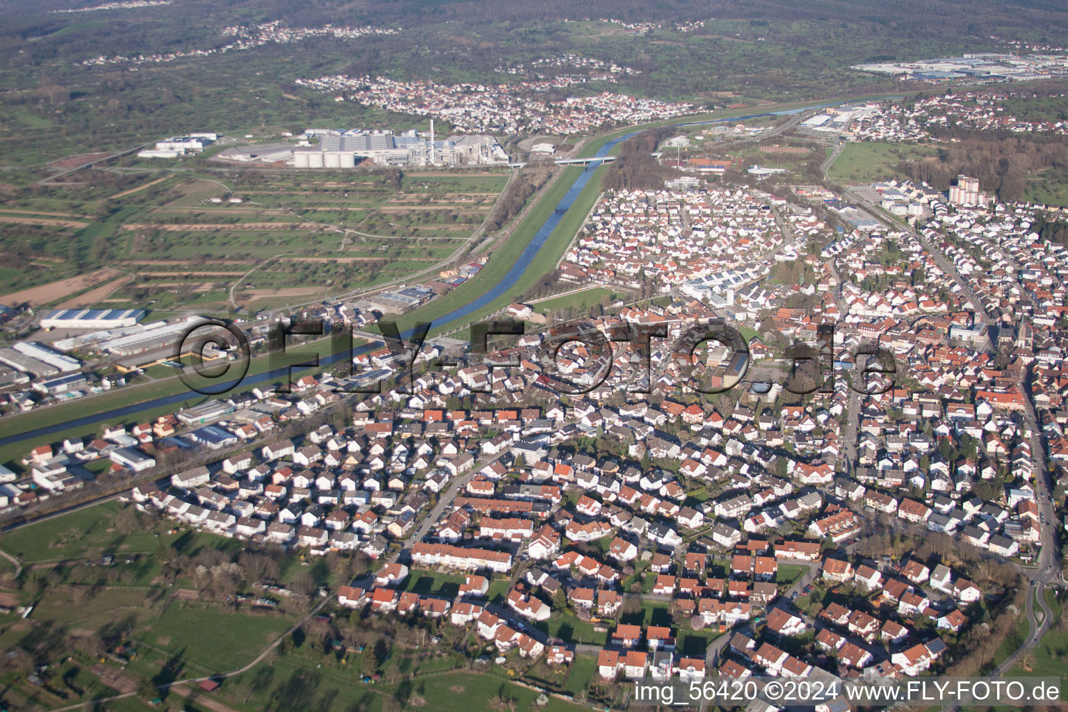 Kuppenheim in the state Baden-Wuerttemberg, Germany from above