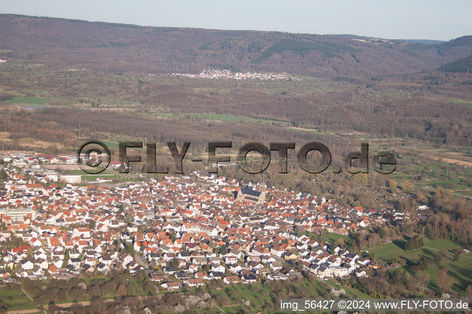 Aerial view of Muggensturm in the state Baden-Wuerttemberg, Germany